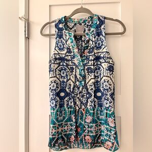 Anthropologie Blue and Green Patterned Blouse
